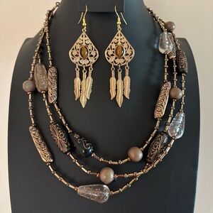 Layered Earth Tone Necklace & Earrings